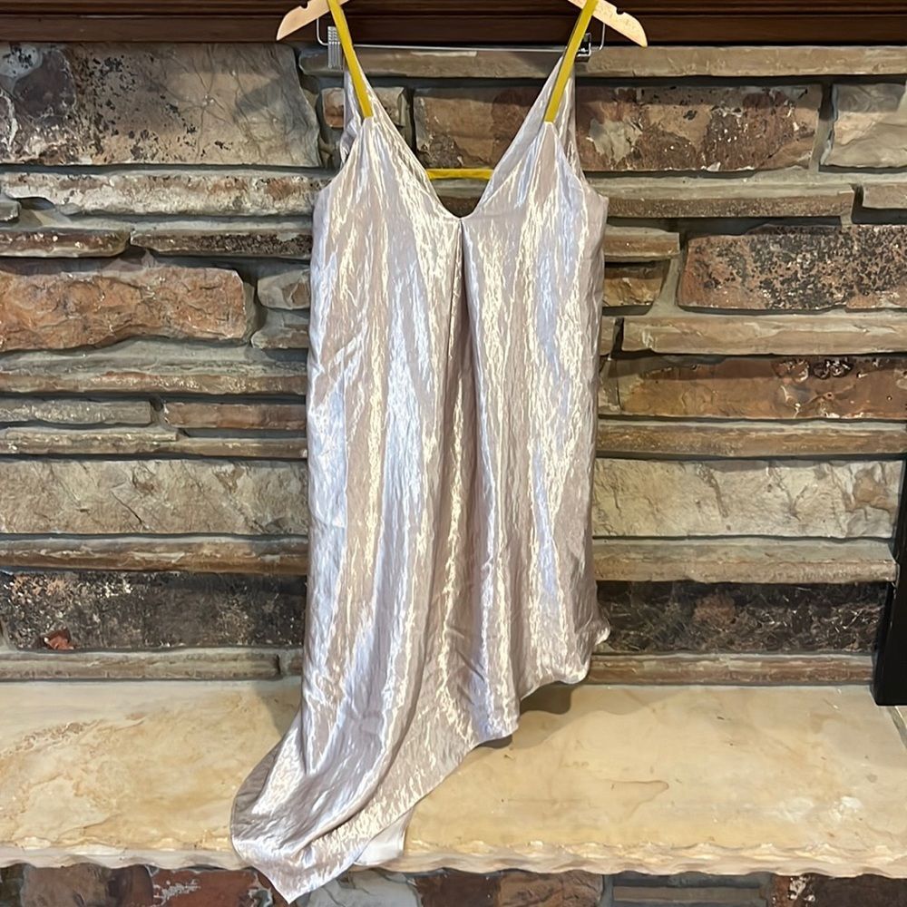 Floreat by Anthropologie Monroe Silver Metallic Flowy Asymmetrical Slip Dress